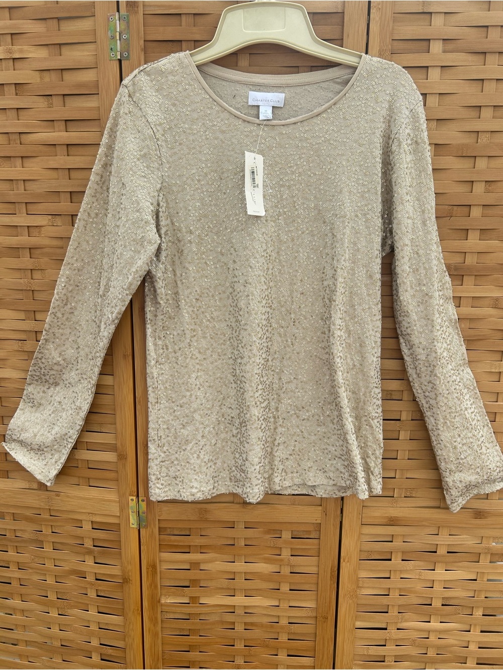 Charter Club Long Sleeve Sequin Top NWT